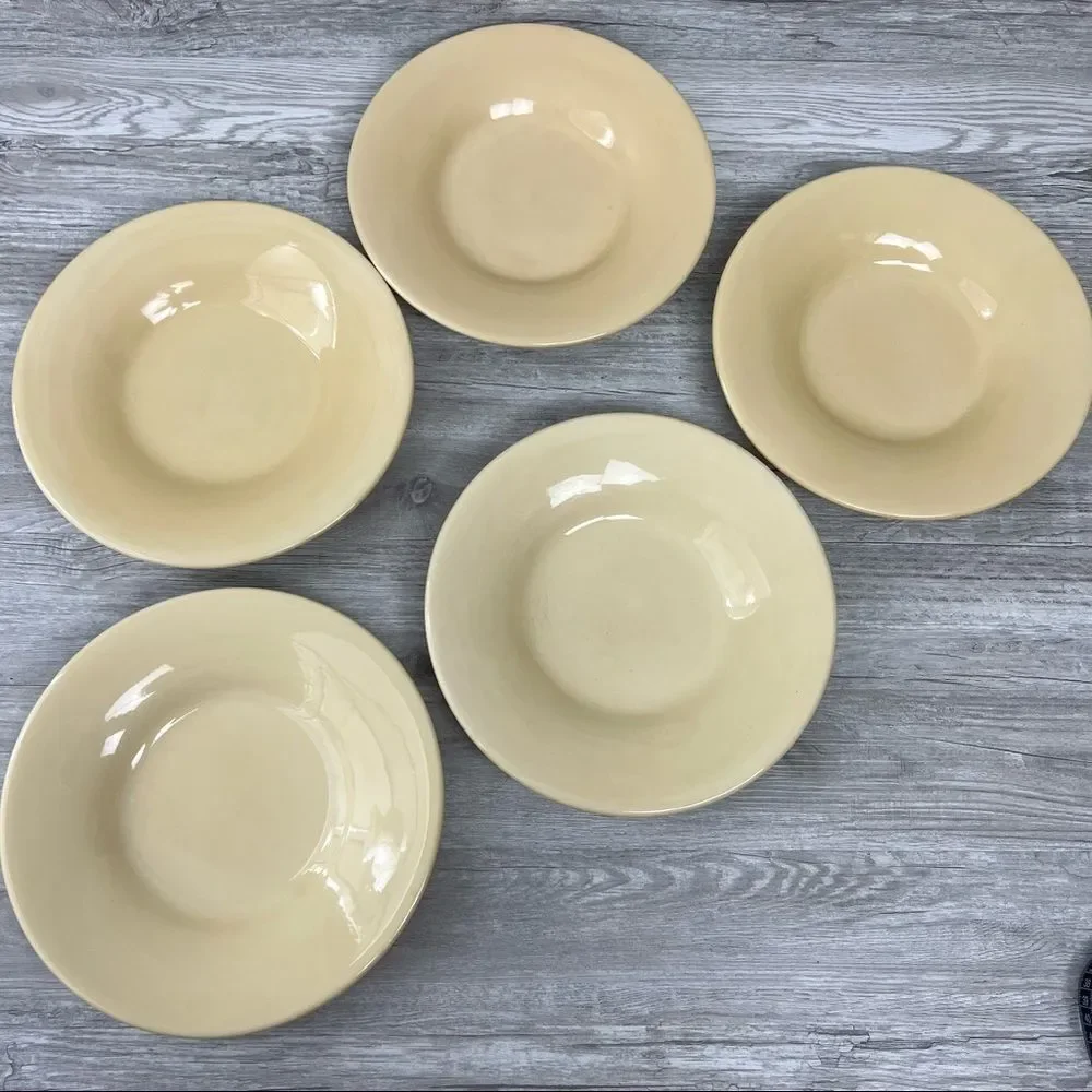 POTTERY BARN Sausalito Amber Yellow 10 1/4 in Rim Salad Plate Handpainted X5